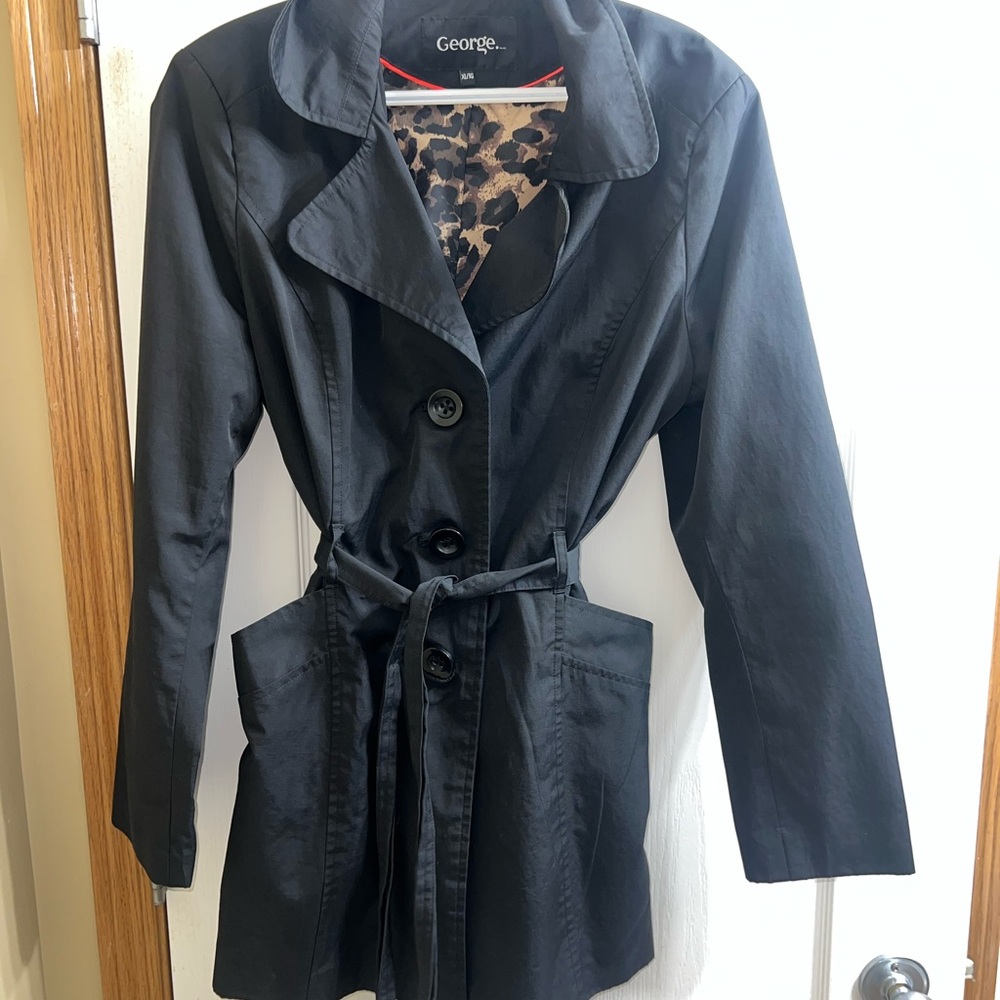 George Women's Black Trench Coat with Leopard Lining